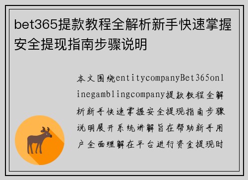 bet365提款教程全解析新手快速掌握安全提现指南步骤说明